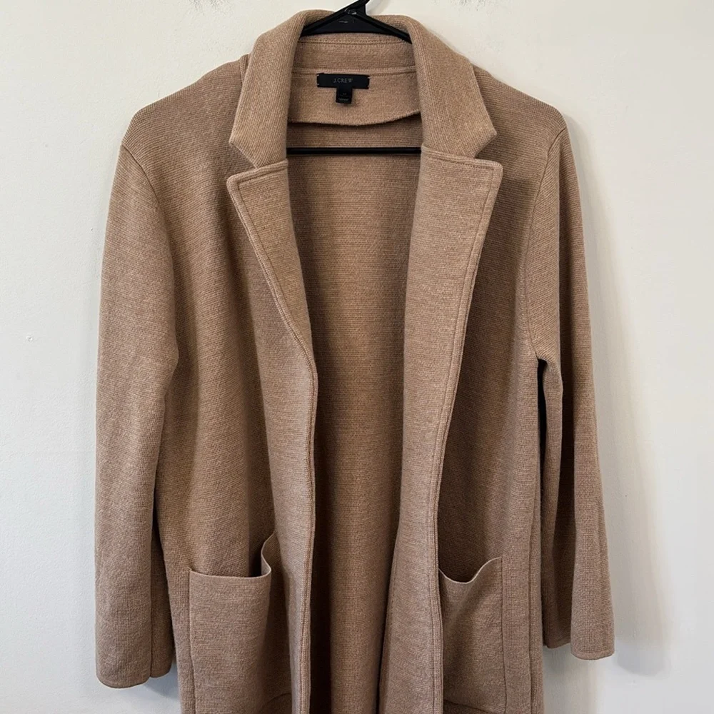 J.Crew Open-Front Sweater-Blazer 100% Merino Wool Tan Size Medium - Picture 4 of 9